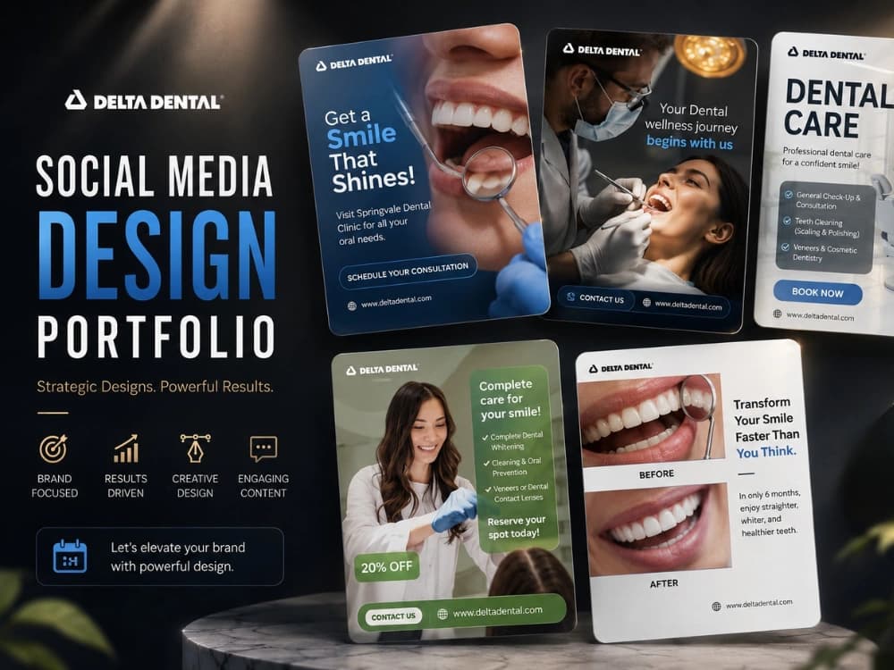 Dental clinic social media designs: smile makeover, check-up offer and before-and-after posts